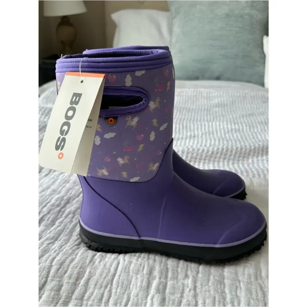 NEW BOGS Grasp Pegasus Youth Kids Size 6 Waterproof Rain Boot Purple Unicorn